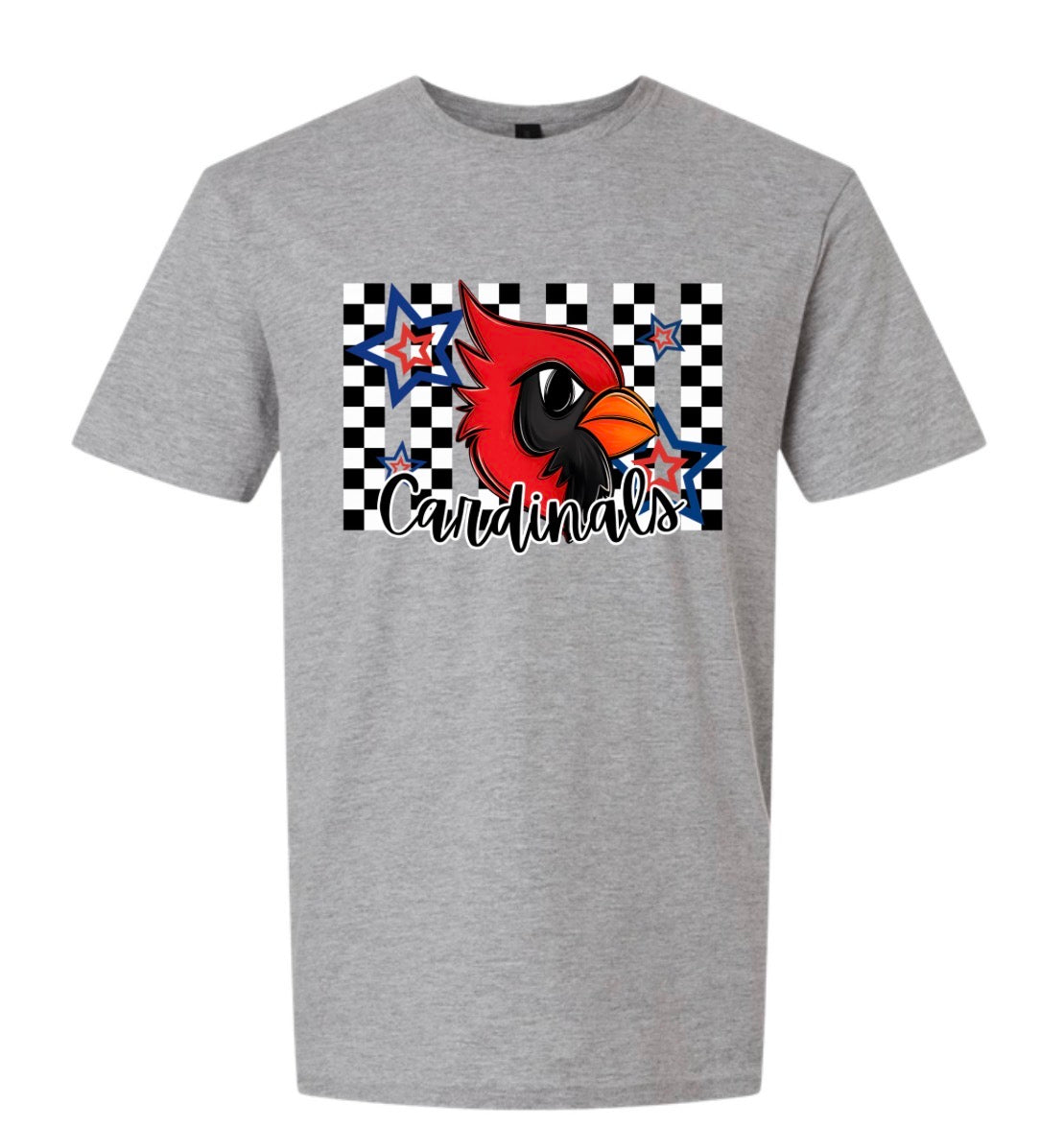 Checkered Print Cardinals Tee - Grey