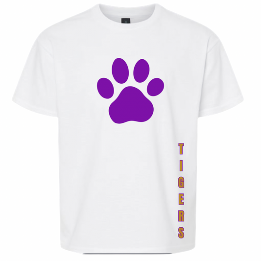 Vertical Tigers  logo Tee- White
