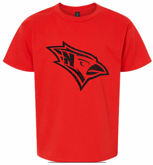 Black distressed Cardinal Head tee - Red
