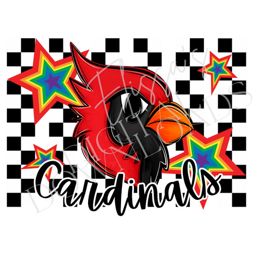 Rainbow Cardinals Checkered PNG